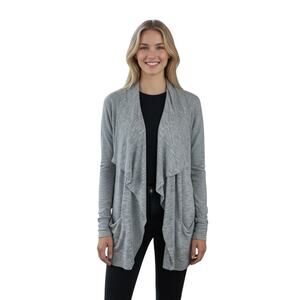 Athleta Studio Wrap Heather Gray Cardigan Sweater Waterfall Pockets Size XL